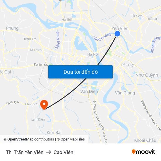 Thị Trấn Yên Viên to Cao Viên map