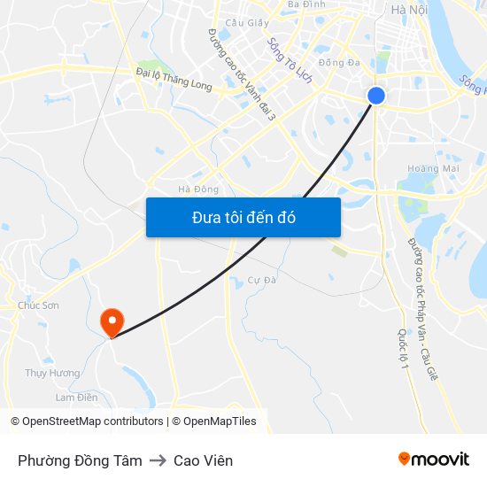 Phường Đồng Tâm to Cao Viên map