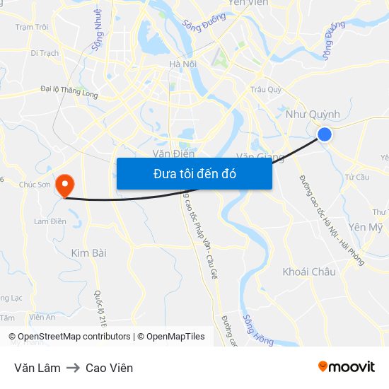 Văn Lâm to Cao Viên map