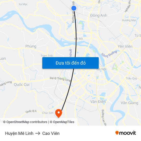 Huyện Mê Linh to Cao Viên map