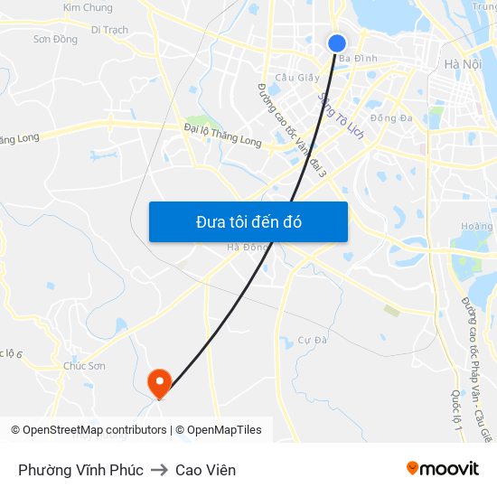 Phường Vĩnh Phúc to Cao Viên map