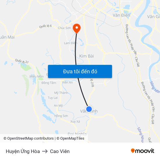 Huyện Ứng Hòa to Cao Viên map