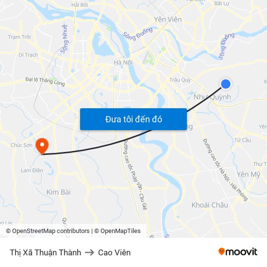 Thị Xã Thuận Thành to Cao Viên map