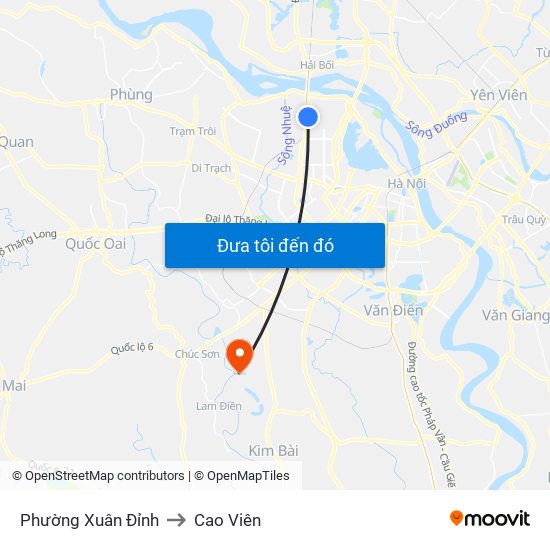 Phường Xuân Đỉnh to Cao Viên map
