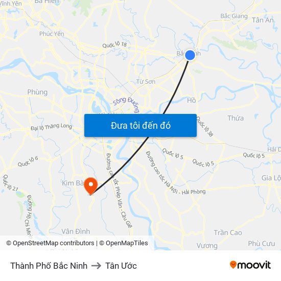 Thành Phố Bắc Ninh to Tân Ước map