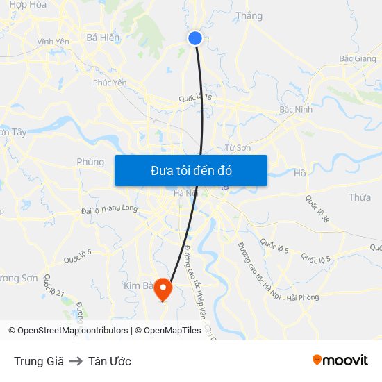 Trung Giã to Tân Ước map