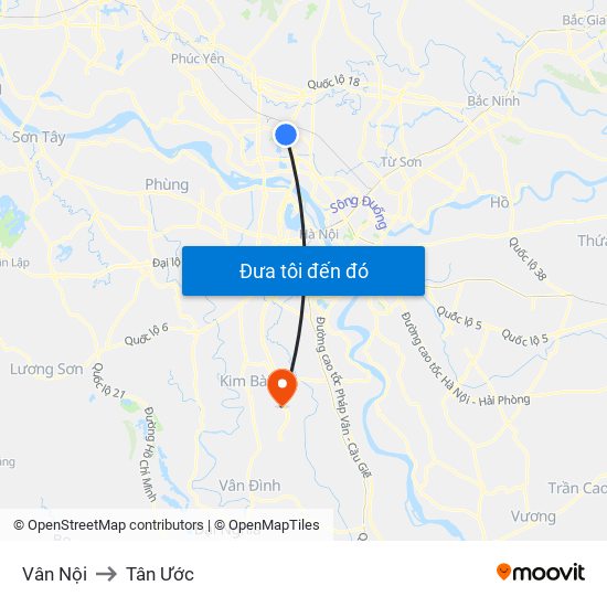 Vân Nội to Tân Ước map