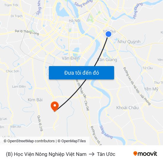 (B) Học Viện Nông Nghiệp Việt Nam to Tân Ước map