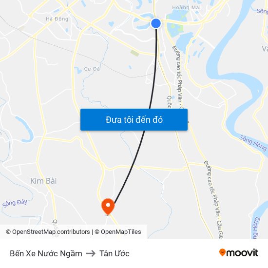 Bến Xe Nước Ngầm to Tân Ước map