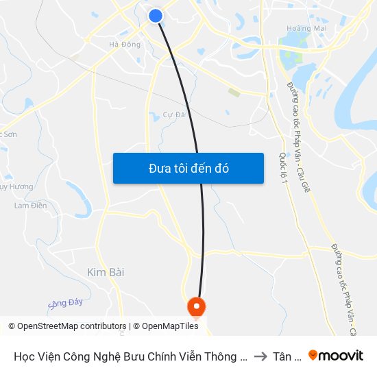 Học Viện Công Nghệ Bưu Chính Viễn Thông - Trần Phú (Hà Đông) to Tân Ước map