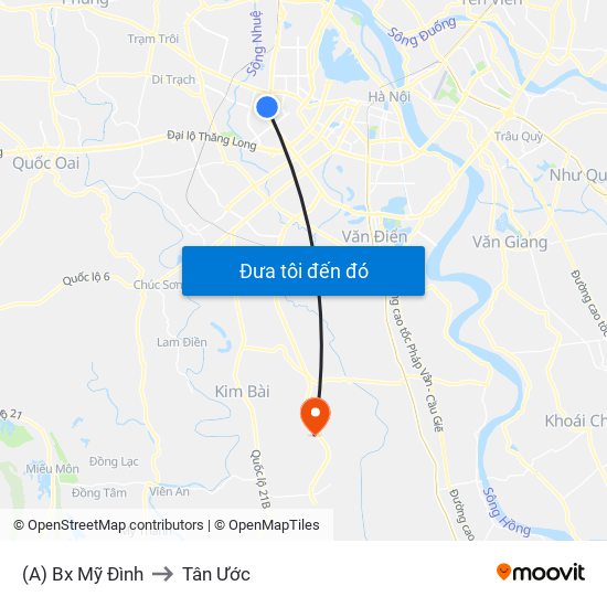 (A) Bx Mỹ Đình to Tân Ước map