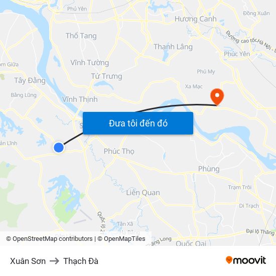 Xuân Sơn to Thạch Đà map