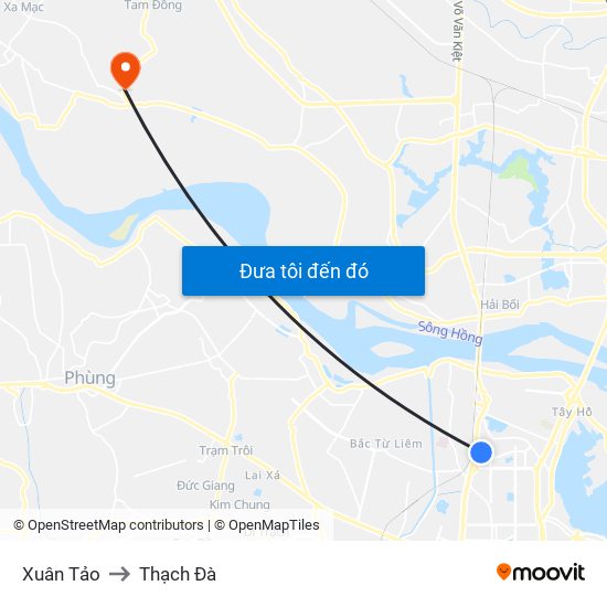 Xuân Tảo to Thạch Đà map