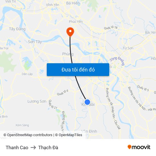Thanh Cao to Thạch Đà map