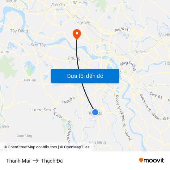 Thanh Mai to Thạch Đà map
