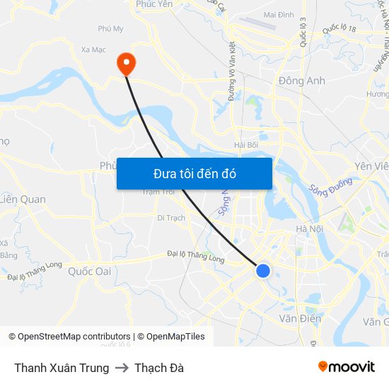 Thanh Xuân Trung to Thạch Đà map