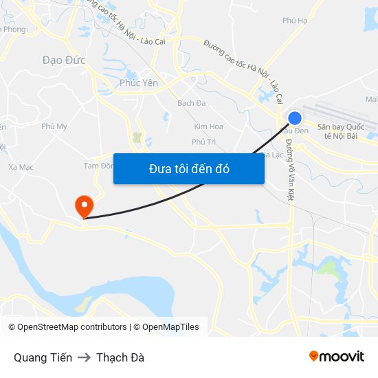 Quang Tiến to Thạch Đà map