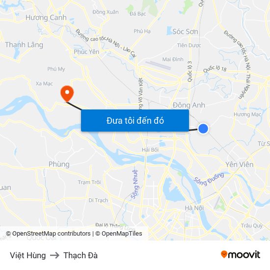 Việt Hùng to Thạch Đà map