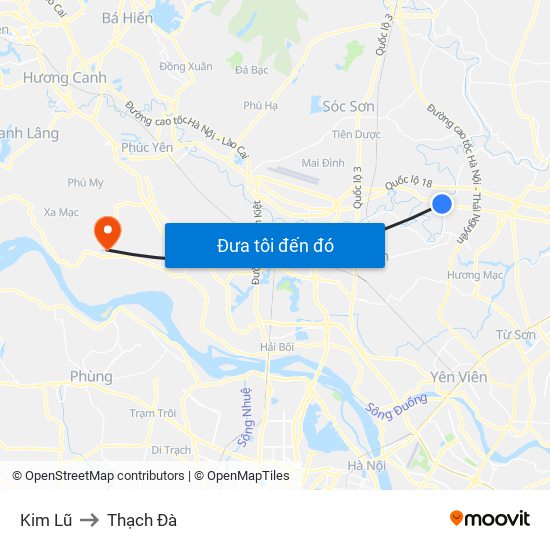 Kim Lũ to Thạch Đà map