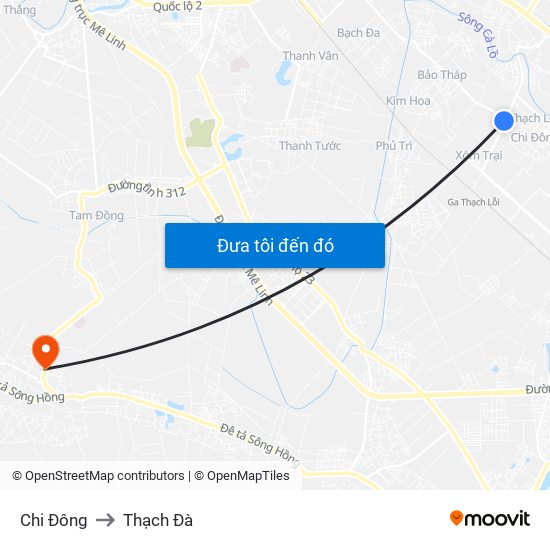 Chi Đông to Thạch Đà map