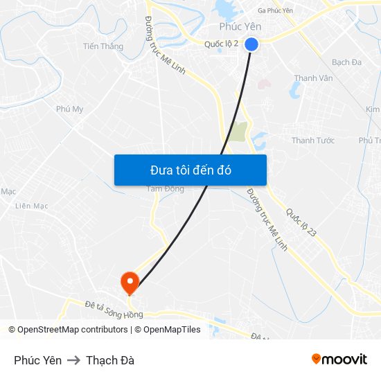 Phúc Yên to Thạch Đà map