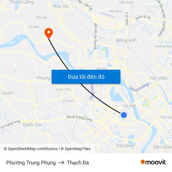 Phường Trung Phụng to Thạch Đà map