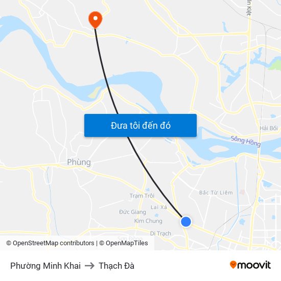 Phường Minh Khai to Thạch Đà map