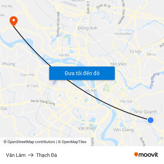 Văn Lâm to Thạch Đà map