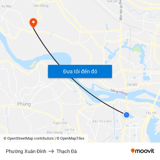 Phường Xuân Đỉnh to Thạch Đà map