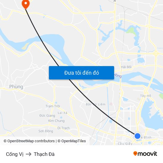 Cống Vị to Thạch Đà map