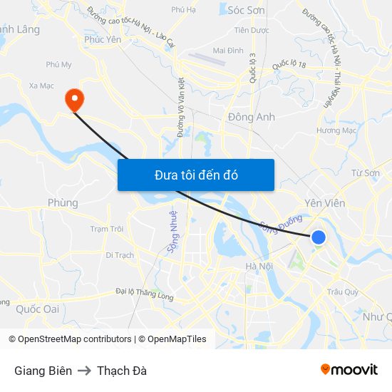 Giang Biên to Thạch Đà map