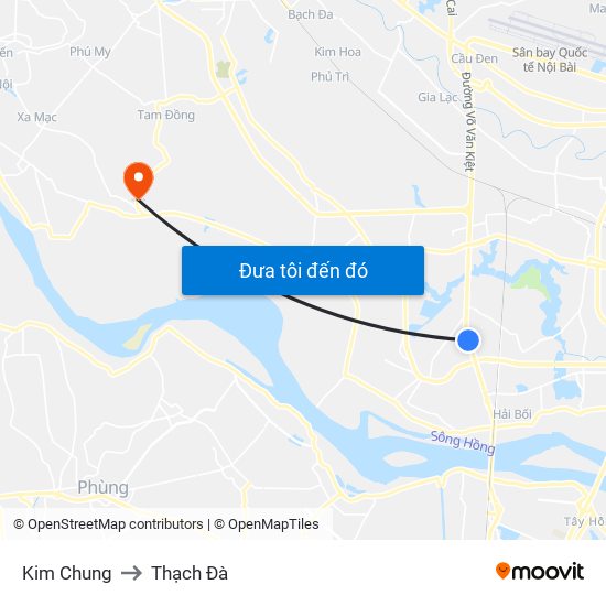 Kim Chung to Thạch Đà map