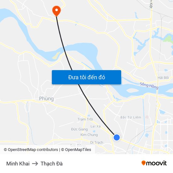 Minh Khai to Thạch Đà map