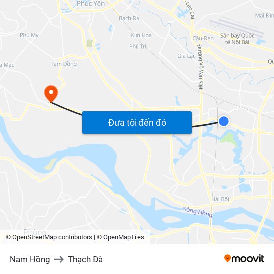 Nam Hồng to Thạch Đà map