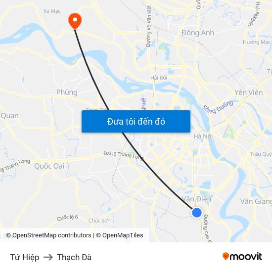 Tứ Hiệp to Thạch Đà map