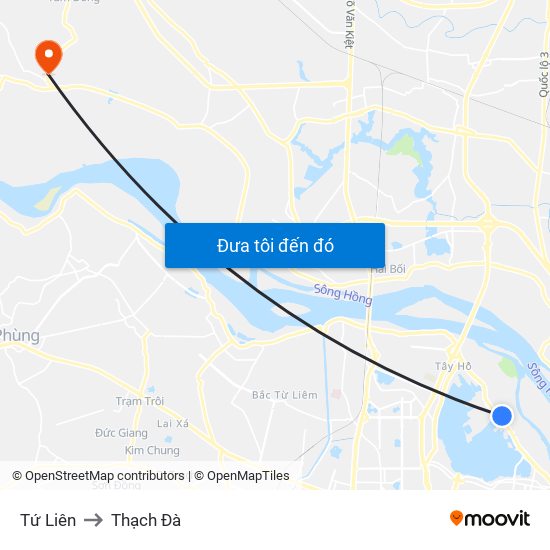 Tứ Liên to Thạch Đà map