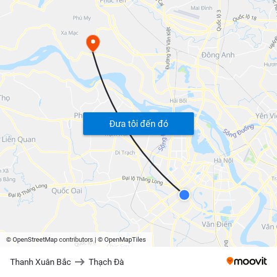 Thanh Xuân Bắc to Thạch Đà map