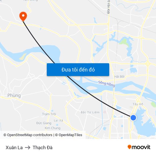 Xuân La to Thạch Đà map