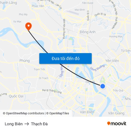 Long Biên to Thạch Đà map
