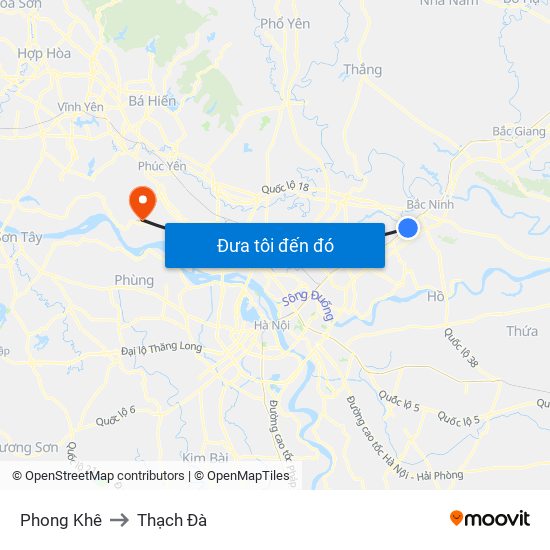 Phong Khê to Thạch Đà map