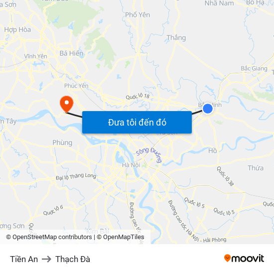 Tiền An to Thạch Đà map