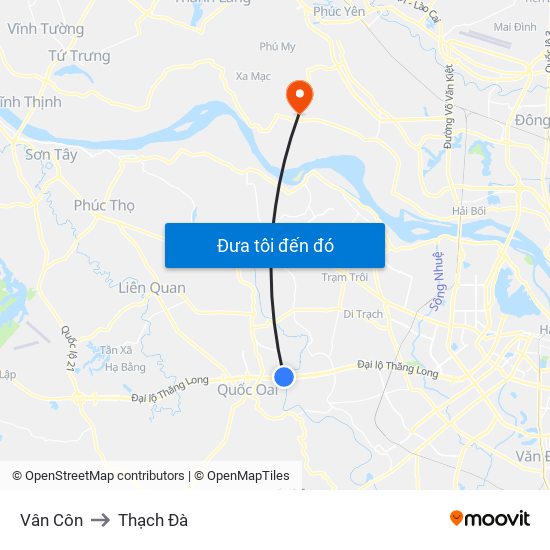 Vân Côn to Thạch Đà map