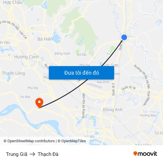 Trung Giã to Thạch Đà map