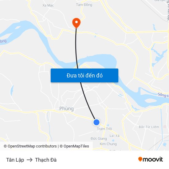 Tân Lập to Thạch Đà map