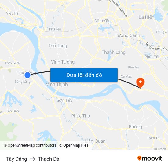 Tây Đằng to Thạch Đà map