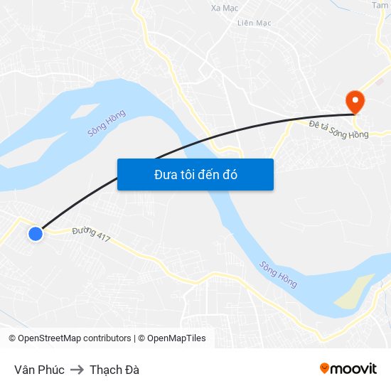 Vân Phúc to Thạch Đà map