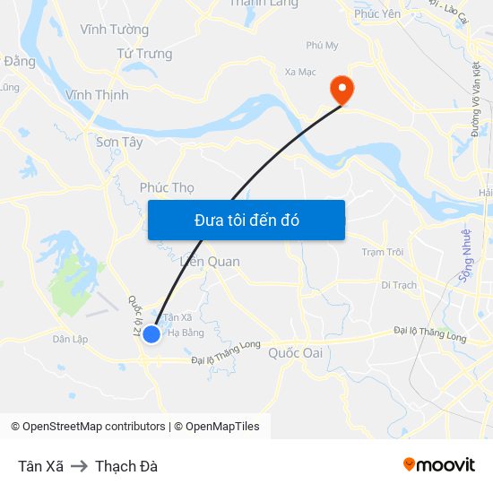 Tân Xã to Thạch Đà map