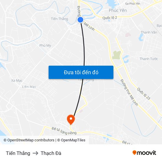 Tiến Thắng to Thạch Đà map