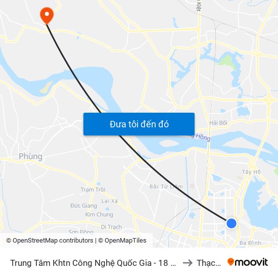 Trung Tâm Khtn Công Nghệ Quốc Gia - 18 Hoàng Quốc Việt to Thạch Đà map