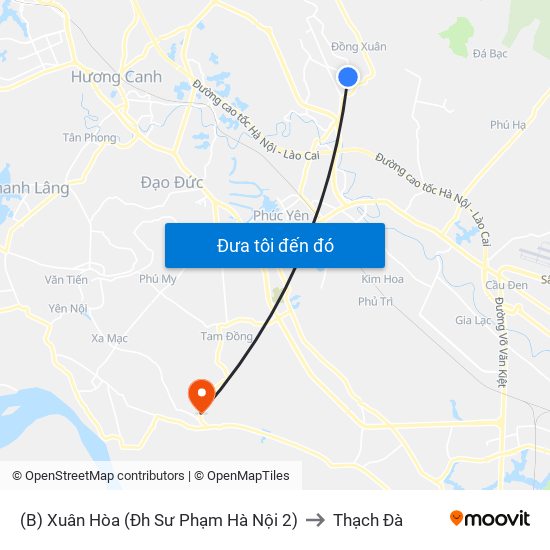 (B) Xuân Hòa (Đh Sư Phạm Hà Nội 2) to Thạch Đà map